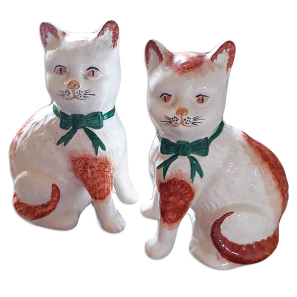 Vintage Pair Of White Pot Cats