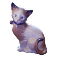Nao China Sitting Cat - Blue Collar - Vintage Cats